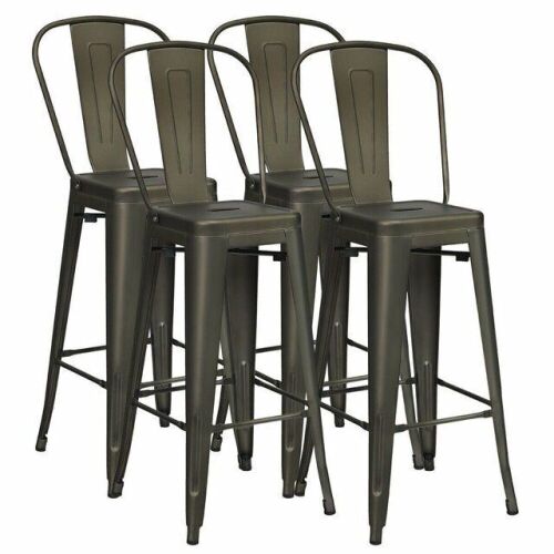 30" Height Set of 4 High Back Metal Industrial Bar Stools - Lot 320