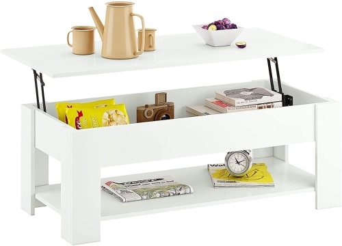 Lift Top Coffee Table with Hidden Compartment and Storage Shelves - Lot 324