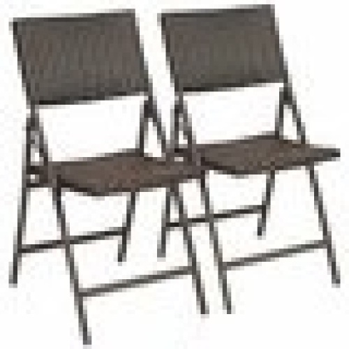Set of 2 Patio Rattan Folding Portable Dining Chairs  - Lot 329