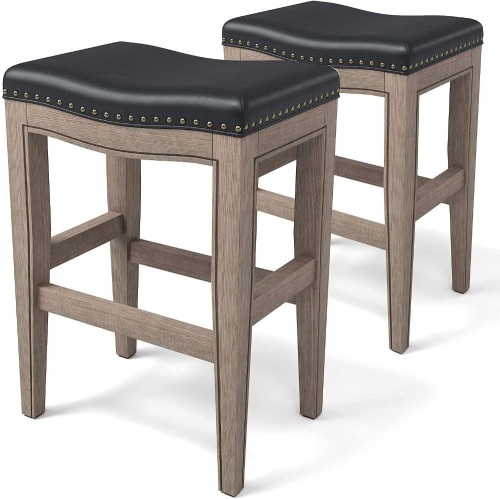Furgle Counter Height Bar Stools 29" Backless Leather Saddle Stool, Set of 2   - Lot 331