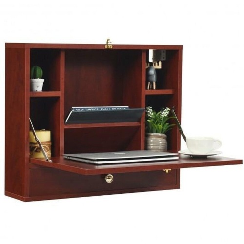 Wall Mounted Folding Laptop Desk Hideaway Storage With Drawer  - Lot 339