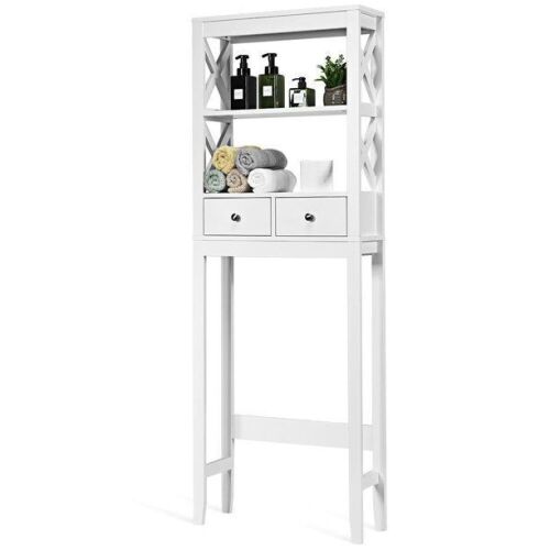 Over The Toilet Space Saver Bathroom Organizer Storage Shelf w/ 2 Drawers - Lot 353
