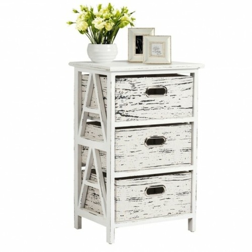 Wood Vintage Frame End Table Chest With 3 Fabric Drawers   - Lot 371