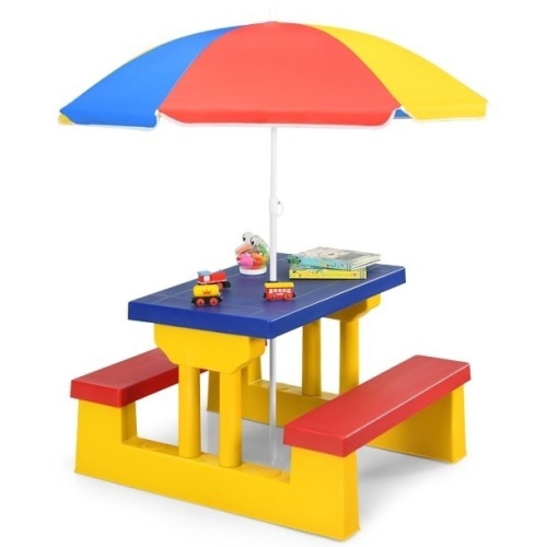 Kids Picnic Table Set with Removable Umbrella  - Lot 398