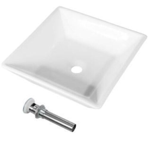16” x 16” Beveled Square Bathroom Ceramic Vessel Sink Art Basin w/ Pop-up Drain - Lot 459