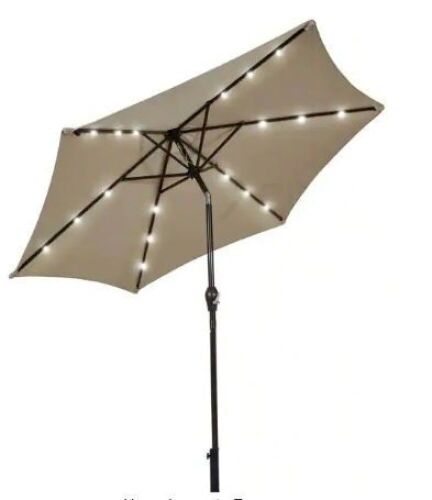  9' Solar LED Lighted Patio Market Umbrella Tilt Adjustment Crank Lift - Lot 495