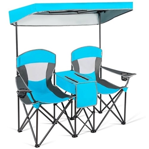 Portable Folding Camping Canopy Chairs w/ Cup Holder Cooler - Lot 528