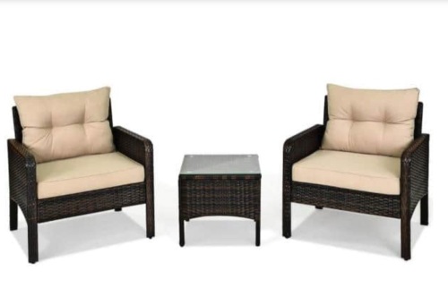 3-Piece Rattan Wicker Outdoor Patio Conversation Set - Lot 540