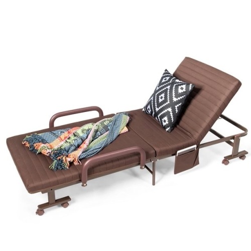 Folding Adjustable Guest Single Bed Twin Mattress Portable Wheels  - Lot 542