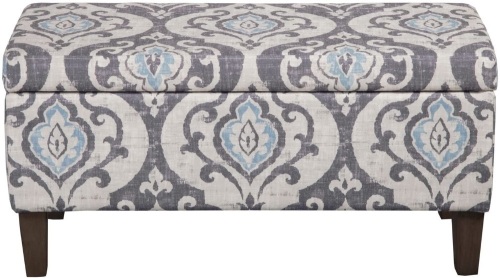 HomePop Large Upholstered Rectangular Storage Ottoman Bench with Hinged Lid, Slate Damask - Lot 558