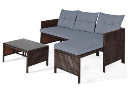 3-Piece Wicker Patio Conversation Set with Gray Cushions - Lot 560