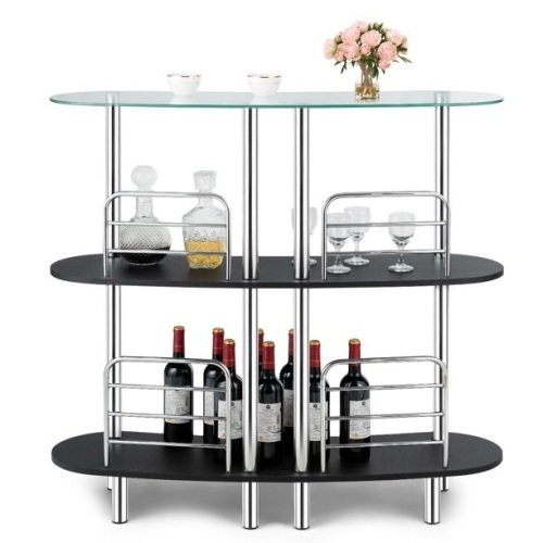 Bar Table Wine Storage with Tempered Glass Top & 2 Shelves  - Lot 562