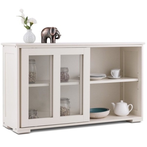 Costway Storage Cabinet Sideboard Buffet Cupboard Glass Sliding Door - Lot 568