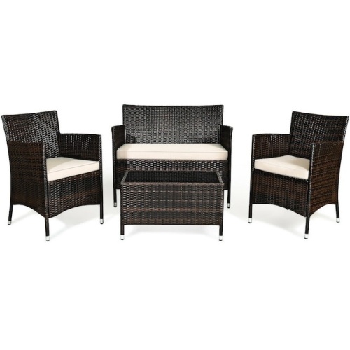 4-Piece Rattan Patio Conversation Set with Cushions - Lot 590