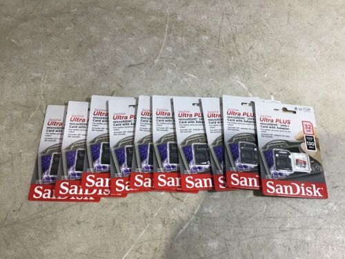 Lot of (10) SanDisk Ultra PLUS 32GB microSD Memory Card with Adapter - Lot 595