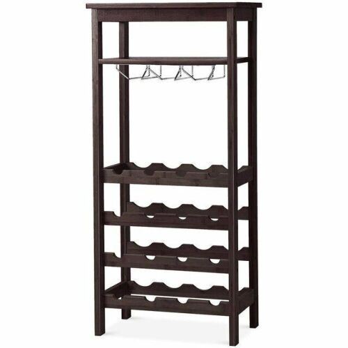 16 Bottles Bamboo Storage Wine Rack With Glass Hanger - Lot 648