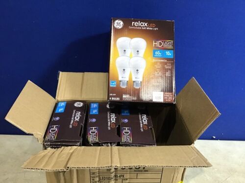 Case of (4) GE Household Lighting 4pk 10W, 60W Equivalent, Relax LED HD Light Bulbs Soft White - Lot 662