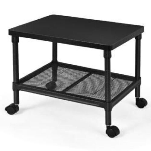 2-Tier Under-Desk Printer Stand Rolling Fax Cart w/ Storage Shelf & Swivel Wheel - Lot 705