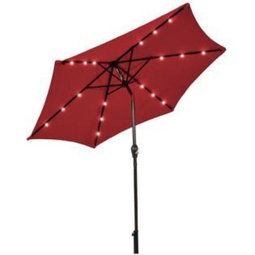 9' Solar LED Lighted Patio Market Umbrella Tilt Adjustment Crank Lift  - Lot 725