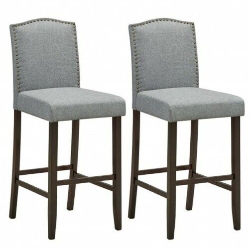 Set of 2 24" Bar Height Stools with Rubber Wood Legs Nailhead Trim  - Lot 727