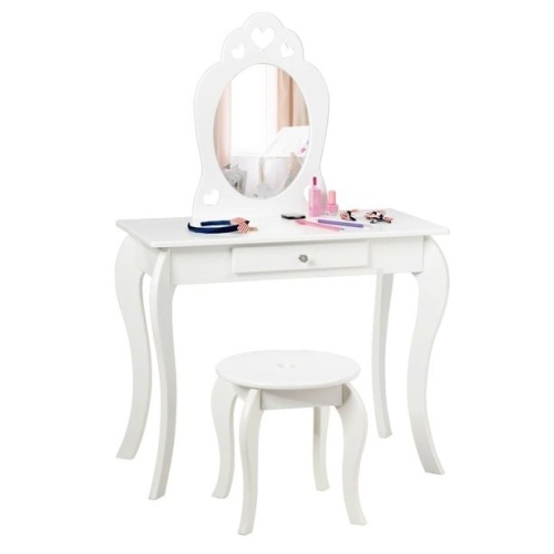 Kids Vanity Set Princess Makeup Dressing Play Table Set W/Mirror - Lot 749