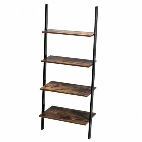 Multipurpose 4-Tier Industrial Leaning Wall Bookcase With Metal Frame - Lot 754