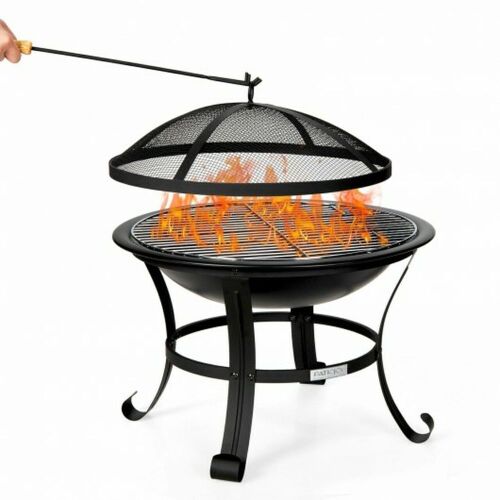 22 Inch Steel Outdoor Fire Pit Bowl with Wood Grate - Lot 824