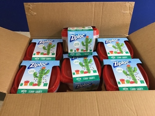 Case of (6) Ziploc Deep Square 1.25qt Containers & Lids, 3 Pack  - Lot 862