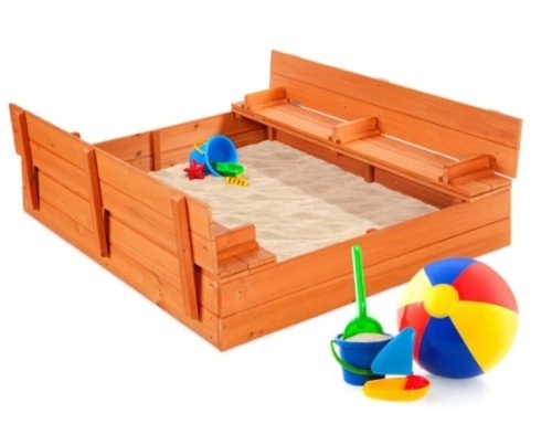 Kids Cedar Sandbox w/ Sand Screen, 2 Benches - 47x47in, Appears New, Box Damaged - Lot 392