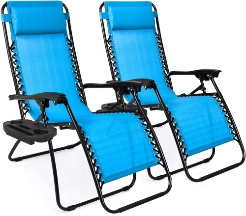 Set of 2 Adjustable Zero Gravity Patio Chair Recliners w/ Cup Holders - Lot 171