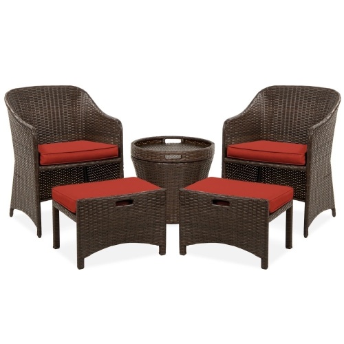 5-Piece Outdoor Wicker Bistro Set w/ Side Storage Table, No Assembly - Lot 253