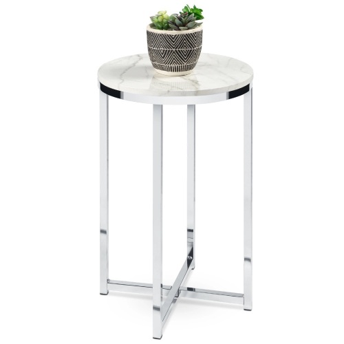 Round Coffee Side Table w/ Faux Marble Top, Metal Frame - 16in - Lot 334