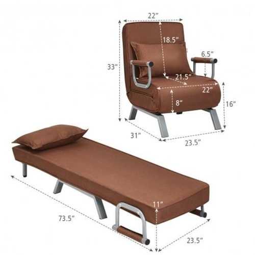 Folding 5 Position Convertible Sleeper Bed Armchair Lounge Couch With Pillow - Lot 415
