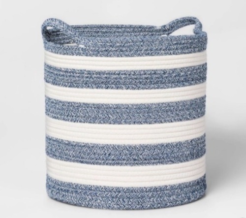 Pillowfort Coiled Rope Stripe Basket, Blue - Lot 455