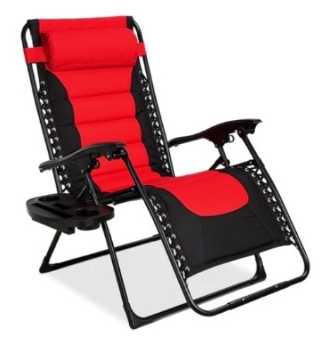 Oversized Padded Zero Gravity Chair, Folding Recliner w/ Headrest & Side Tray - Lot 456