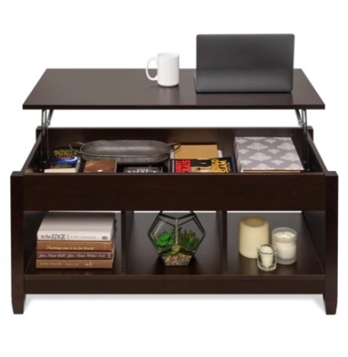 Multifunctional Lift Top Coffee Table w/ Hidden Storage & 3 Cubbies, Espresso  - Lot 468