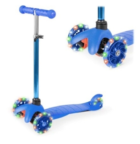 Kids Mini Kick Scooter Toy w/ Colorful Light-Up Wheels, Adjustable T-Bar, Blue - Lot 472