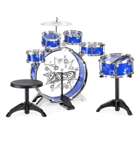 11-Piece Kids Beginner Drum Percussion Musical Instrument Toy Set, Blue - Lot 473