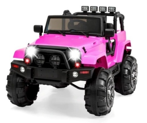 12V Kids Ride-On Truck Car Toy w/ 3 Speeds, LED, Remote, & Bluetooth, Pink - Lot 479