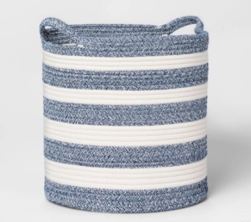 Pillowfort Coiled Rope Stripe Basket, Blue - Lot 485