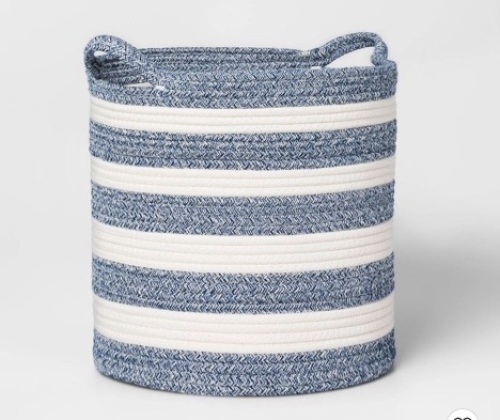 Pillowfort Coiled Rope Stripe Basket, Medium Size, Blue - Lot 516