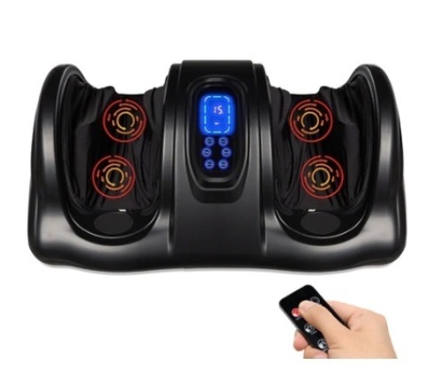 Therapeutic Foot Massager w/ High Intensity Rollers, Remote & 3 Modes, Satin Black - Lot 518