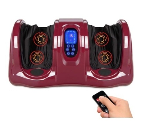 Therapeutic Foot Massager w/ High Intensity Rollers, Remote & 3 Modes, Burgandy - Lot 520