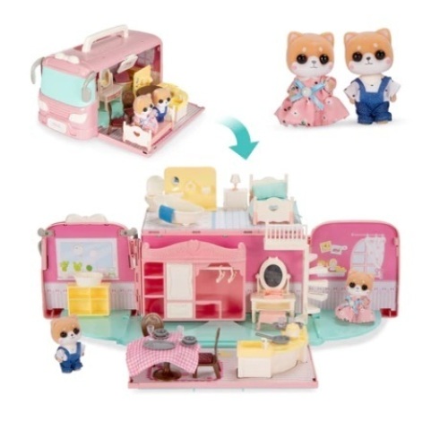 Camper Van Playset Pretend Play Dollhouse with Tiny Critters - Lot 523