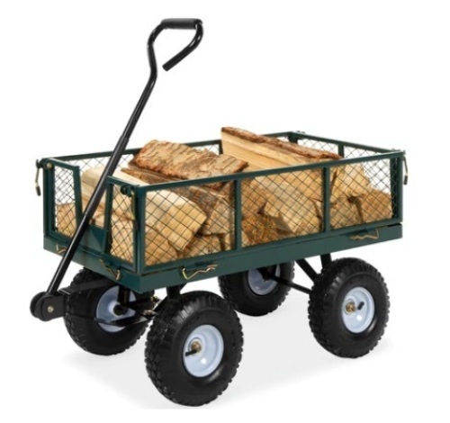 Steel Garden Utility Cart Wagon w/ 400lb Capacity, Removable Sides & Handle, Green - Lot 525