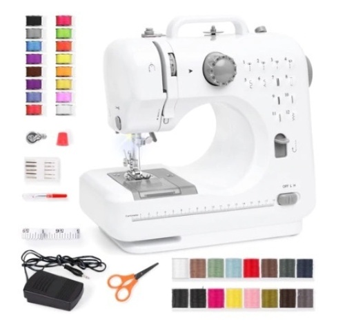 6V Portable Foot Pedal Sewing Machine w/ 12 Stitch Patterns, Gray - Lot 530