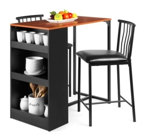 3-Piece Counter Height Kitchen Dining Table Set w/ Storage Shelves, Espresso - Lot 535