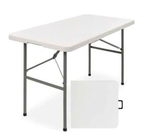 4ft Portable Folding Plastic Dining Table w/ Handle & Lock, White - Lot 543