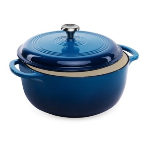 6qt Non-Stick Enamel Cast-Iron Dutch Oven Kitchen Cookware w/ Side Handles, Deep Blue - Lot 546