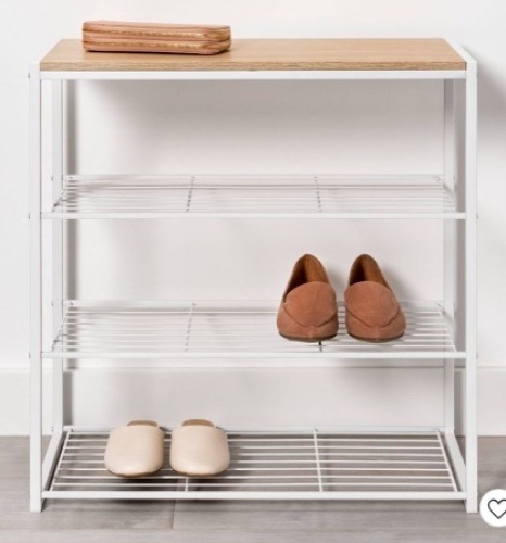4 Tier Shoe Rack White Metal with Natural Wood - Lot 575